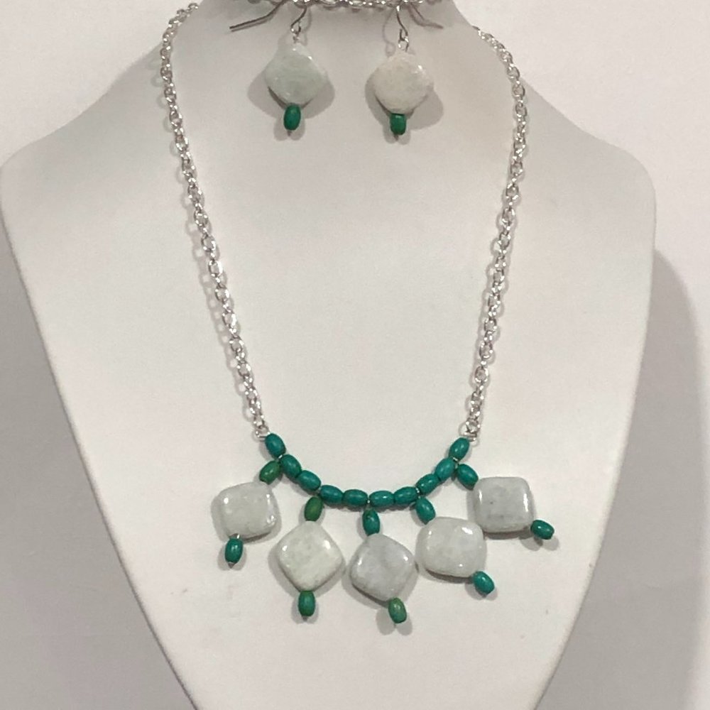 NEW Amazonite gemstone statement necklace & earrings